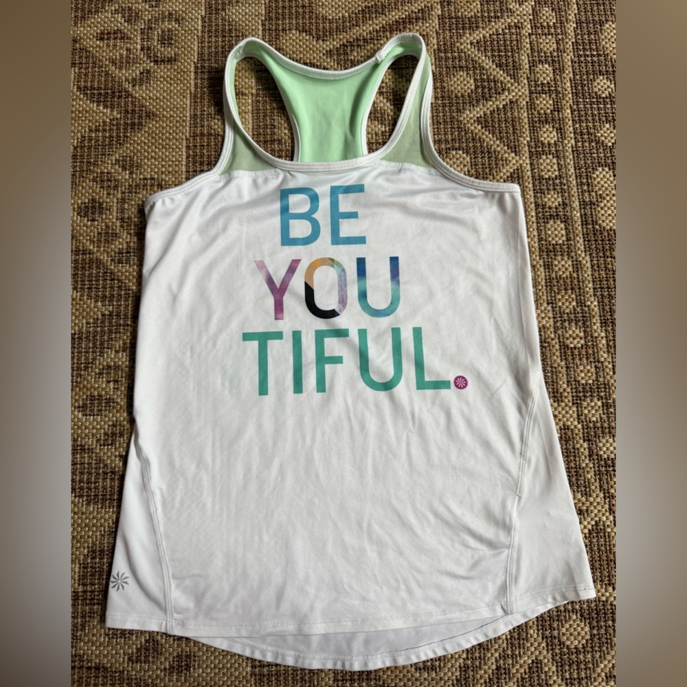 Athleta Girl Size M 8/10 Be You Tiful Tank Top White Green EC